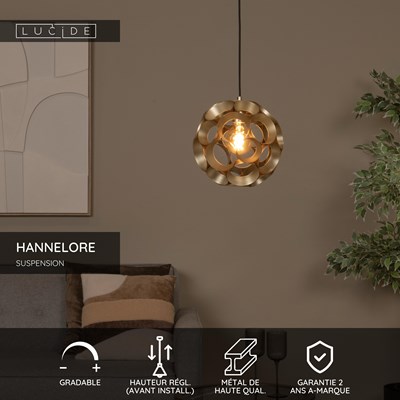 Lucide HANNELORE - Suspension - Ø 30 cm - 1xE27 - Or Mat / Laiton